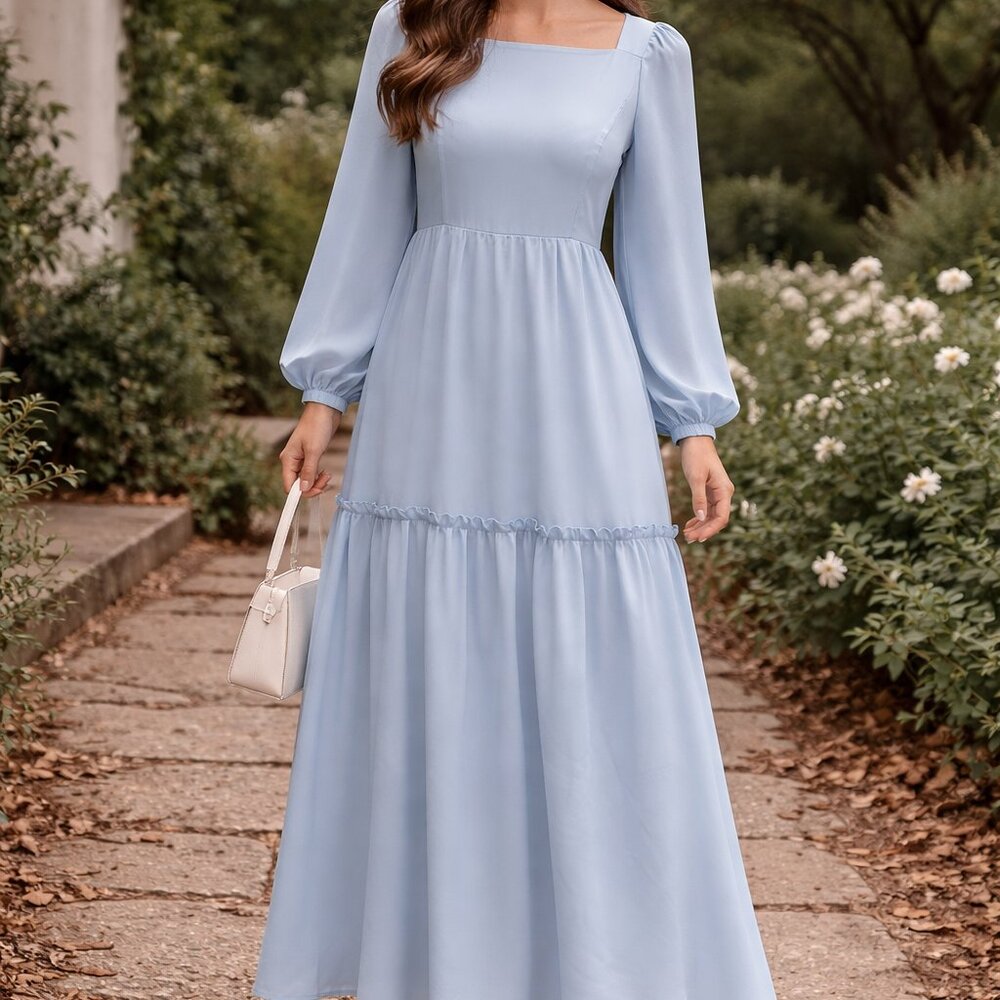 NWT Modest Blue Crepe Prom dress, Dainty Jewell's style, size XS